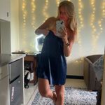 SheIn Navy satin strapless dress Photo 2