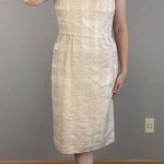 Tory Burch Womens Fatima Midi Sheath Dress Size 10 Ivory Beige Gold Woven Tweed Photo 0