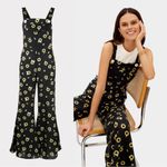 Sleeper • Baccara Linen Jumpsuit overall black yellow sunflower print flare leg Photo 2