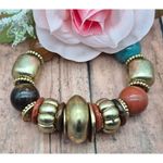 Chunky Lightweight Statement Stretch Bracelet Beaded Brushed Gold Tone Photo 2