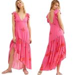 Free People  Tropical Hawaiian Hibiscus Hot Pink Floral Maxi Dress Size 8 Summer Photo 4