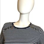 Michael Kors  Striped Zipper Long Sleeve Crewneck Tee Navy Blue White S M… Photo 9