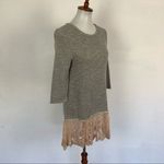 Dylan ‎ Small Knit Sweater Dress Gray Lace Hem Boho Chic Cozy Long Sleeve Tunic Photo 3