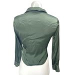 ZARA  Green Silky Satin Long Sleeve Ruched Collar Button Down Blouse Shirt Top S Photo 1