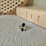 Boutique Black Silver Rhinestone Flower Ring “Trudie” Glam Classic Dark Femme Beautiful Jewelry Photo 6
