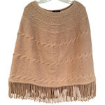 Lands' End Cable Knit Wool Poncho Women's S/M Beige Western Fringe Boho Hippie Photo 0