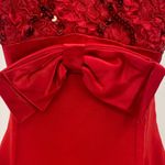 Vintage 90s Fit & Flare Mini Cocktail Dress Sweetheart Sequin Bodice Bow Red 4 Photo 4