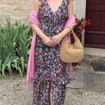 Amur Evita Maxi Black Anemone Floral Long Maxi Dress 100% Silk Gown Size 12 Photo 2