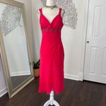 Vintage Early 2000's Bright Fuchsia Pink Beaded Asymmetric Flowy Midi Dress S Photo 1