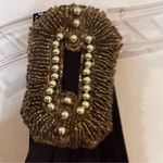 Elegant Brown Evening Gown Sleeveless Gold Bead Details Size Small Photo 3