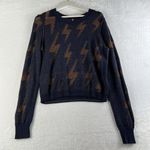 Free People Large L Knit Lightening Bolt Sweater Navy Blue Women’s Slim Fitting Photo 1