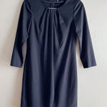 Tahari Pleated Front Long Sleeve Shift Mini Dress in Black, Size 4 Photo 0