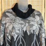 Top Notch 1980s Tunic Length Gray Floral Geometric Print Cowl Neck Sweater 1X Black Photo 1