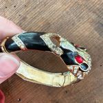 Anne Klein Vintage 90s Enamel Rhinestone Panther Bracelet Hinged Photo 5