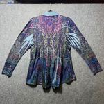 Me World Boho Open Front Cardigan Jacket L Multicolor Paisley Print Smocked Back Purple Size L Photo 6