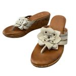 Born Miko Leather Flower Wedge Cork Sandals Platform Flip Flops Floral Summer Co Tan Size 9 Photo 0