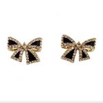 Black and Gold Rhinestone Bow Earrings Photo 1