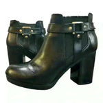 Christian Siriano black chunky block heel gold strap ankle boot size 10 Photo 1