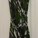 Talbots  Silk Dress 8 Green Butterfly and Floral Print Sleeveless Deep V Spring Photo 0
