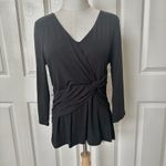 Nic+Zoe  black ruched long sleeved V neck top Photo 4