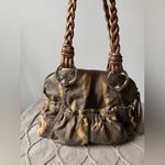 VTG B. Makowsky Caroline Bag Camouflage Bronze Leather Braided Double Handles Brown Photo 2