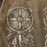 Tory Burch Linen Skirt Sequin & Rhinestone Embellished Beige Size 6 Pencil Midi Photo 3