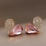 Pretty Pink and Gold Cz Diamond Heart Stud Earrings​ Photo 0