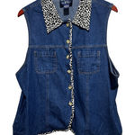Original TY Wear Womens Button Top 2X Blue Chambray Leopard‎ Trim Y2K Western Size XXL Photo 0