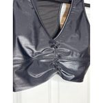 Noli  Medium Liquid Black Limitless Sports Bra Top V Neck Gathered Front Photo 2