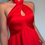 Bebe Vintage Red Silk Halter Peplum Top (Size M) Photo 2