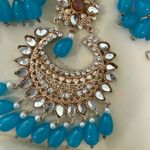Indian Pakistani Gold and Blue Jewelry Set Photo 5