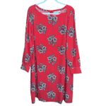 Loft Bloom Cuffed Shirtdress Size 18 plus Crimson Fire red Color floral dress Photo 4