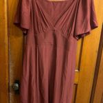 SheIn NWOT Curve Silky Feeling V Neck Burgundy Kneelength Dress Size 2XL/16-18 Photo 4