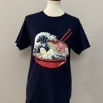 Ramen Noodles Graphic Tee Shirt Crewneck Waves Chopsticks Bowl Cotton Blue Red Photo 0