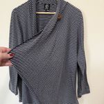 Bobeau  Navy White Striped Open Front Cardigan 1X Asymmetrical Hem Single Button Photo 1