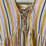 Blue Island  Beach Coverup Tropical Striped Mini Pullover Dress Tie Front Small Photo 3