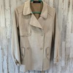 ZARA double breasted belted cream faux suede coat Photo 27