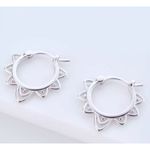 Boutique NEW Boho 925‎ Sterling Silver Lotus Flower Hoop Earrings Photo 5