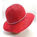 Inverni Hat Red Raffia Flower Trim Sun Beach Garden Party Floppy Italy Photo 4
