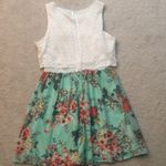 White & Mint Floral Chiffon Lace Tank Dress Multiple Size M Photo 0