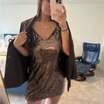 L'Agence  Bronze brown spaghetti strap Sequin mini dress Photo 7