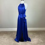 Alex Evenings Satin Sleeveless A-Line Halter Evening Gown Blue Size 10 Dress Photo 3