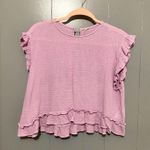 Free People Purple Gauze Cotton Short Sleeve Ruffle Cropped Boho Top S Photo 1