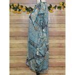 Umgee Ladies S/M Sheer Aqua Blue & Gold Pretty Print Open Front Kimono Cardigan Photo 5