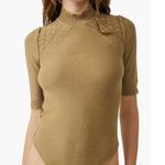 Free People Short Sleeve Cotton Sweater Bodysuit Tropical Nut, Size L New w/Tag Photo 0