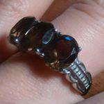 Brazilian Smokey Quartz Three Stone Stainless Steel Ring (Size 7) Photo 1