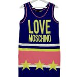 Love moschino  Rare Bright Blue Knit Logo Yellow Stars Sleeveless Maxi Dress 6 Photo 5