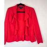 St. John Womens Cardigan Red Ruffle Wool Open Front Long Sleeve Sweater Size 6 Photo 5