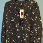 Hilary Radley  2XL Long Sleeve Blouse Black Brown Floral Dark Romantic Boho VNeck Photo 2