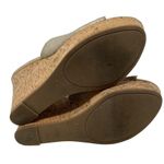 70 Post Paris Lainie Gold Leather Wedge Size 8.5 Open Toe Cork Heel Photo 6